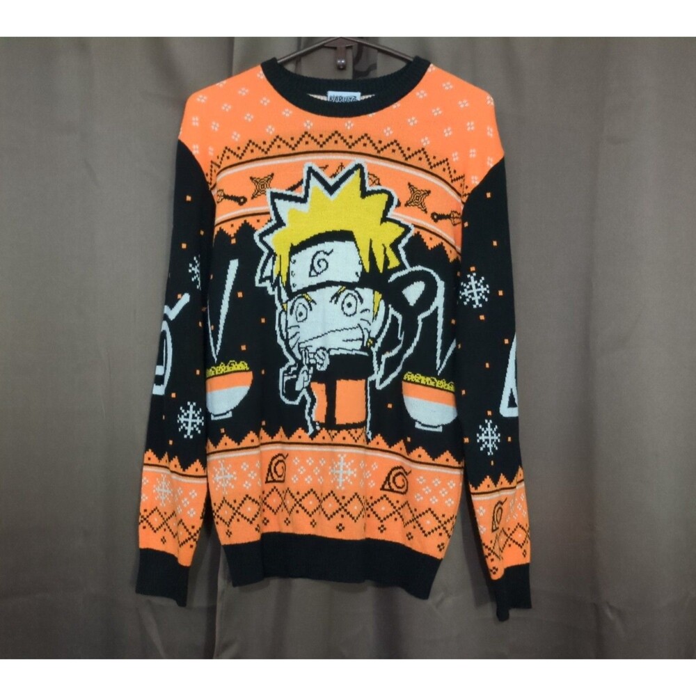 Naruto Shippuden Holiday Winter Sweater Orange Noodles M